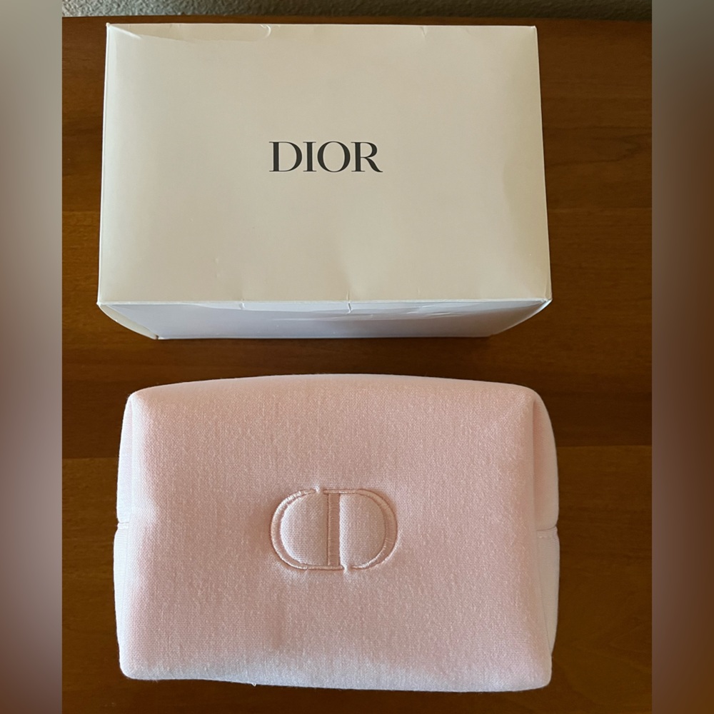 Dior Trousse Make up Pouch In Pink/Silver zipper NIB